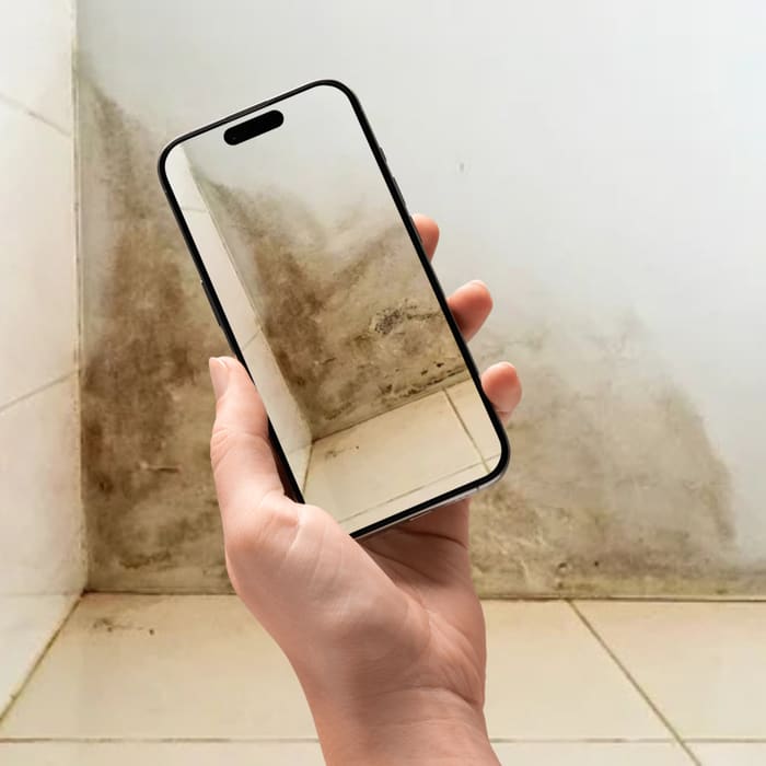 Homeowner photographing a repair with a phone